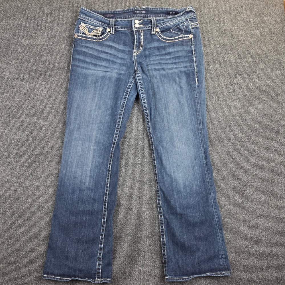 Vigoss The New York Bootcut Jeans Women 15/16 L33 Dark Wash Flap Pocket Mid Rise